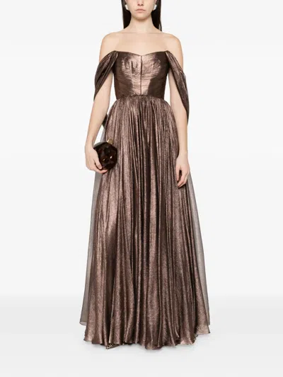 M.marquise Silvana Off-shoulder Maxi Dress In Brown