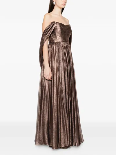 M.marquise Silvana Off-shoulder Maxi Dress In Brown