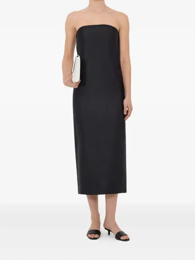 Loulou De Saison Giulia Striped Bustier Midi Dress In Black