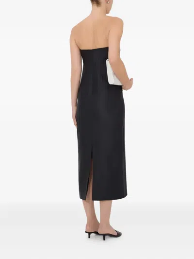 Loulou De Saison Giulia Striped Bustier Midi Dress In Black