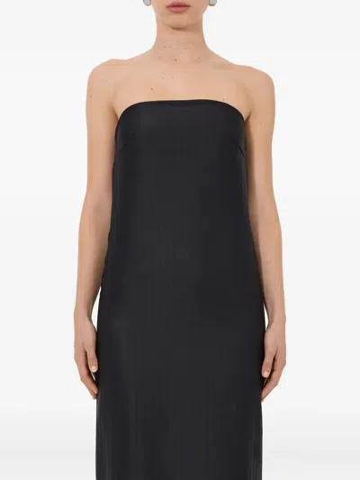 Loulou De Saison Giulia Striped Bustier Midi Dress In Black