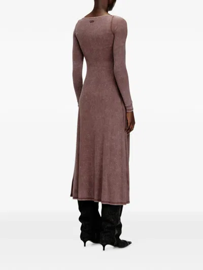 Diesel Midi Dress In Faded Ribbed Jersey In Pink