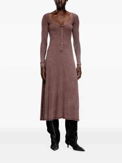 Diesel Midi Dress In Faded Ribbed Jersey In Pink