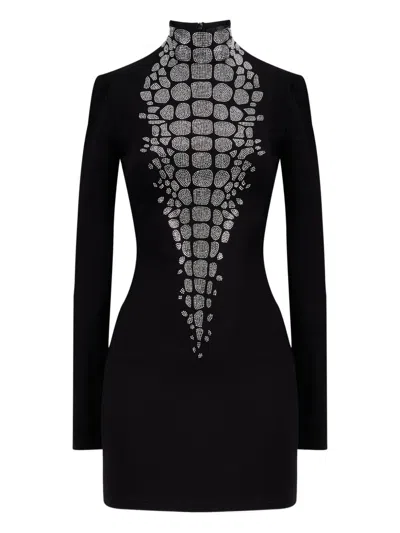 David Koma Croc-effect Mini Dress In Black