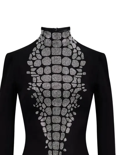 David Koma Croc-effect Mini Dress In Black