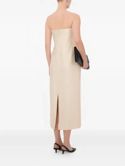 Loulou De Saison Giulia Striped Bustier Midi Dress In Neutral