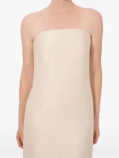 Loulou De Saison Giulia Striped Bustier Midi Dress In Neutral