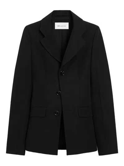Ami Alexandre Mattiussi Black New Wool Single Breasted Fitted Jacket Black In Black
