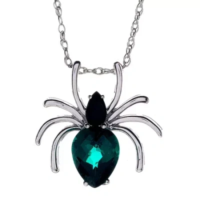 Fine Jewelry Genuine Black Onyx And Simulated Emerald Spider Pendant Necklace In Green