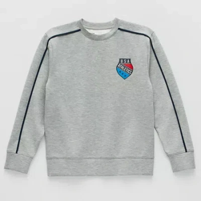 Xersion Double Knit Fleece Boys Crew Neck Long Sleeve Sweatshirt In Gray