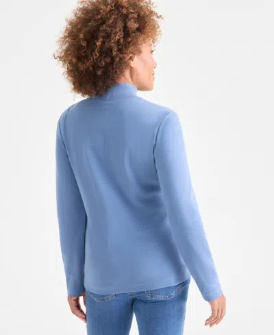 Style & Co Petite Mock-neck Cotton Long-sleeve T-shirt, Created For Macy's In Blue