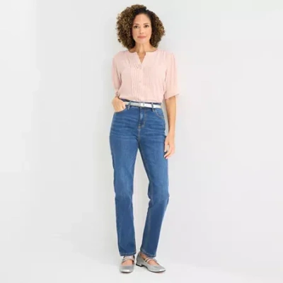 Liz Claiborne Womens Straight High Rise Pull-on Pant In Blue