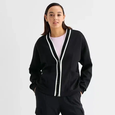 Stylus Womens Y Neck Long Sleeve Button Cardigan In Black