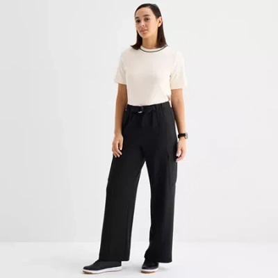 Stylus Womens Wide Leg High Rise Cargo Pant In Black