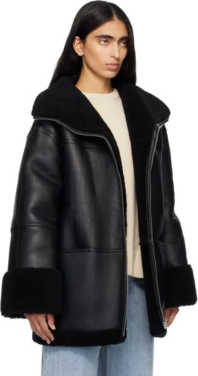 Totême Black Signature Shearling Jacket In Black