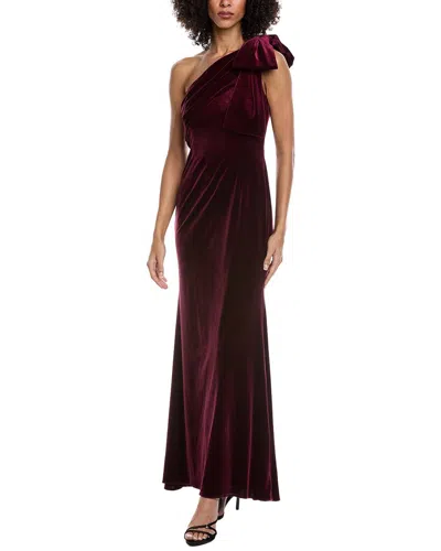 Adrianna Papell Velvet One Shoulder Gown In Multi