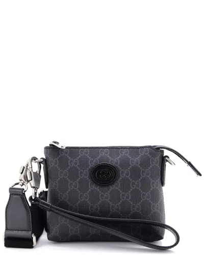 Gucci Black Gg Coated Canvas Interlocking G Patch Wristlet Messenger Bag Mini  (authentic Pre-loved) In Gray