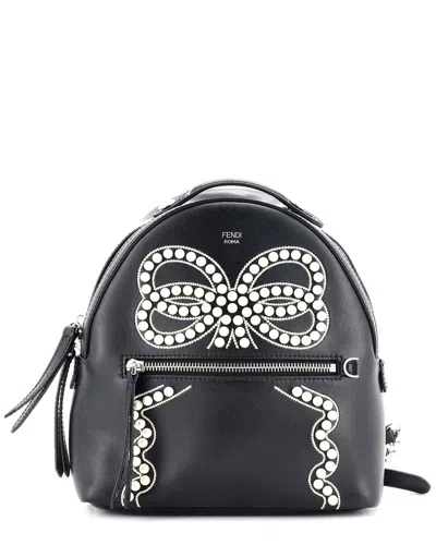 Fendi Black Sheep Leather By The Way Flowerland Backpack Embellished Mini  (authentic Pre-loved) In Black