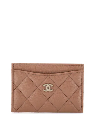 Pre-owned Chanel Beige Quilted Caviar Leather Classic Card Holder (authentic Pre-loved)