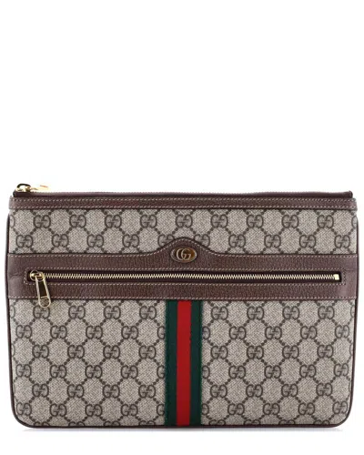 Gucci Brown Gg Coated Canvas Ophidia Zip Pouch Large (authentic Pre-loved) In Brown