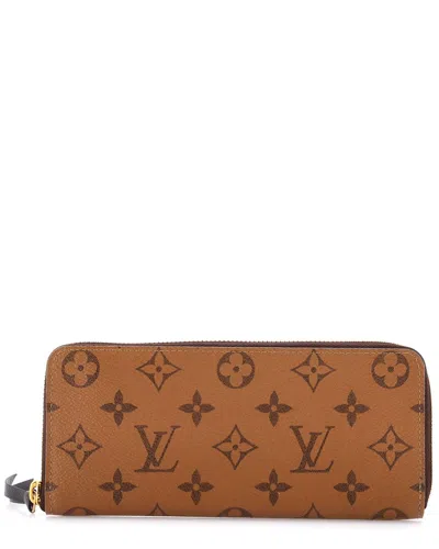 Pre-owned Louis Vuitton Brown Reverse Monogram Canvas Clemence Wallet (authentic Pre-  Loved)
