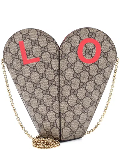 Gucci Brown Gg Coated Canvas Valentine's Day Chain Heart Bag Printed Small  (authentic Pre-loved)