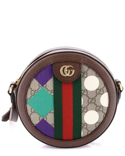 Gucci Brown Gg Coated Canvas Ophidia Round Shoulder Bag Printed Mini  (authentic Pre-loved) In Multi
