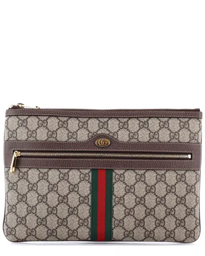 Gucci Brown Gg Coated Canvas Ophidia Zip Pouch Large (authentic Pre-loved)