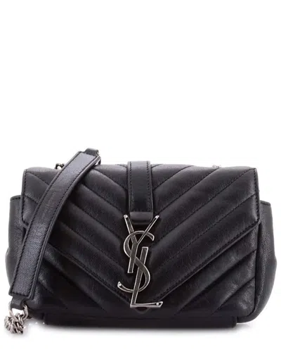Saint Laurent Black Sheep Leather Classic Monogram Crossbody Matelasse Chevron  Baby (authentic Pre- In Black