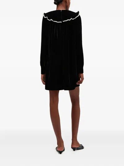 Ganni Stretch Velvet Jersey Collar Mini Dress In Black