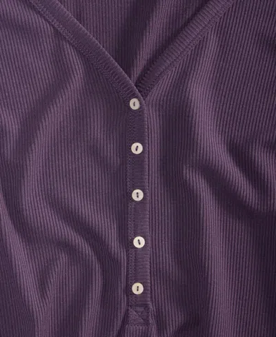 State Of Day Women's Long-sleeve Ribbed Henley Sleep Top Xs-3x, Created For Macy's In Purple