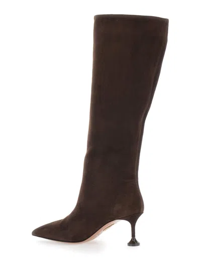 Aquazzura Brown Boots With High Stiletto Heel In Suede Woman In Brown