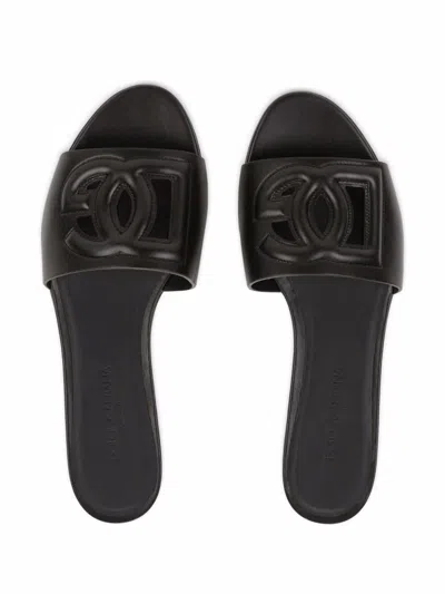Dolce & Gabbana Dg Millennials Slide Sandals With Logo In Black