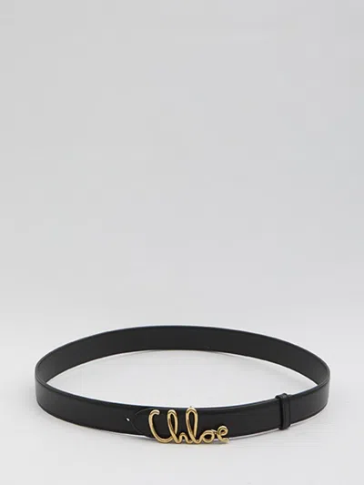 Chloé Logo Icon Leather Belt In Black