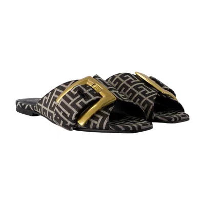 Balmain Flat Monogram Jacquard Anthem Sandals In Multi
