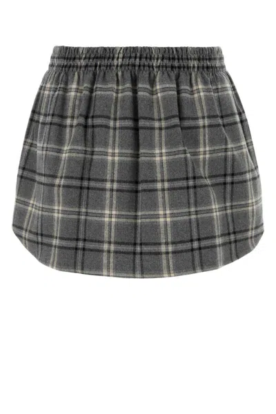Miu Miu Plaid Cotton Flannel Miniskirt In Gray
