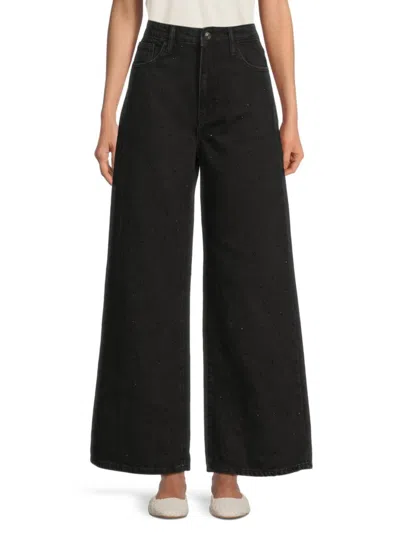 Hudson Women's Jolene Embellished Wide-leg Jeans In Black