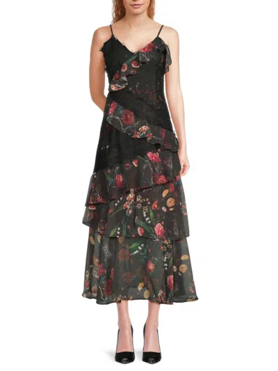 Area Stars Women's Anais Floral Ruffled Lace Midi-dress In Black