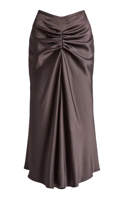 Victoria Beckham Womens Ore Bela Draped Satin Midi Skirt In Gray