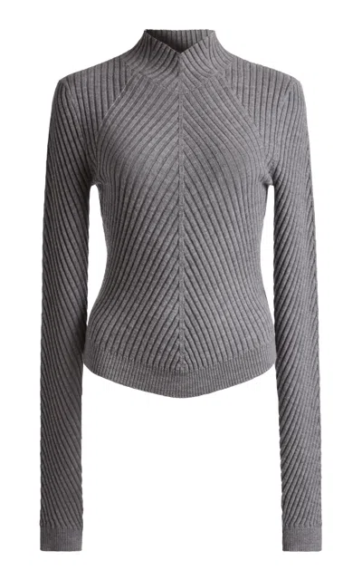 Victoria Beckham Womens Grey Marl Georgia Ribbed-knit Wool Jumper In Gray