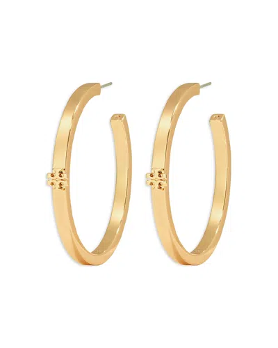 Tory Burch Kira Thin Icon Hoop Earrings In Gold