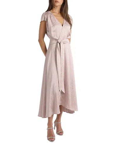 Santorelli Talia Cap Sleeve Midi Fit And Flare Dress In Tonal Jacquard In Pink