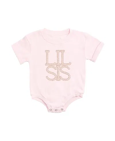 Sweet Wink Girls' Lil Sis Faux Pearl Patch Short Sleeve Romper - Baby In Pink