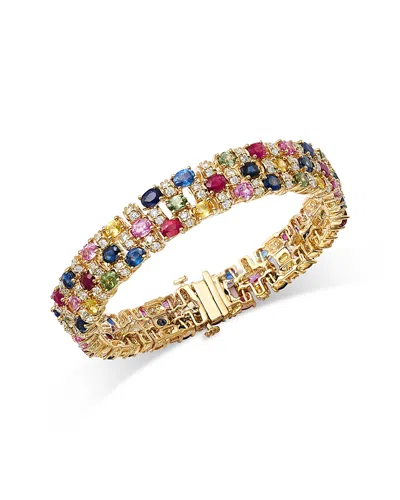 Bloomingdale's Fine Collection Bloomingdale's Fine Jewelry Luxe Collection Rainbow Sapphire & Diamond Triple Row Bracelet In 14k Ye In Gold