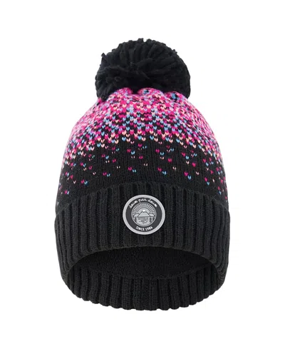 Deux Par Deux Girls' Lined Knit Fluffy Pompom Hat - Little Kid, Big Kid In Black