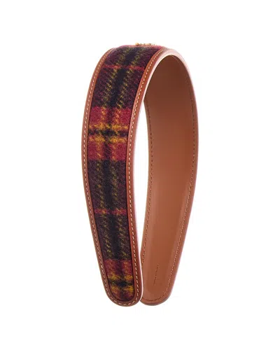 Celine Tartan Wool & Leather Headband In Brown