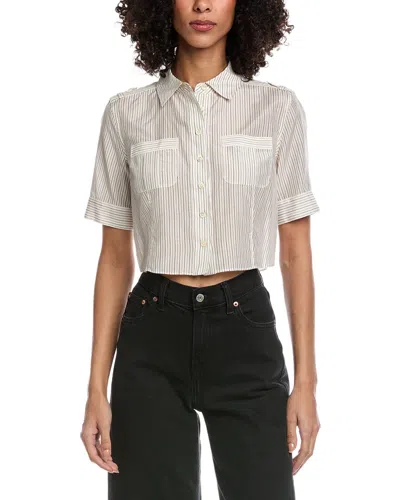 Frame The Stripe Silk-blend Utility Shirt In White