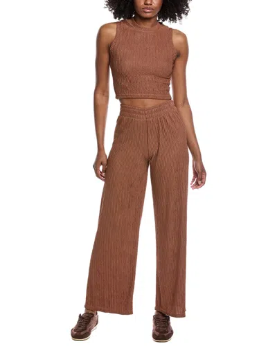 Marion 2pc Soft Ribbed Shirt & Pant Set In Brown
