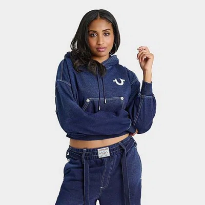 True Religion Women's Washed Pullover Hoodie In Blue