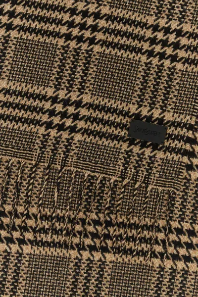 Saint Laurent Embroidered Silk Blend Scarf In Brown